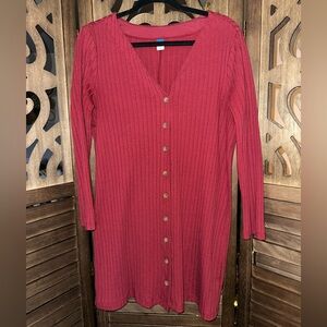 Old Navy Red Ribbed Button Down Dress- Size L(Petite)